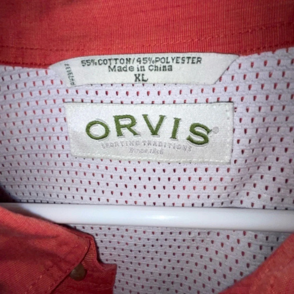 Orvis Button Down Double Pocket Fishing Shirt Long Sleeve Size XL Orange - Picture 4 of 11